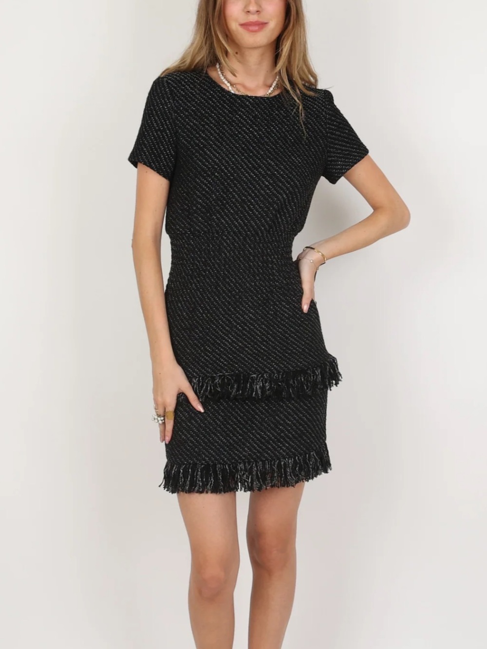 Maje Rabata Tiered Tweed Mini Dress